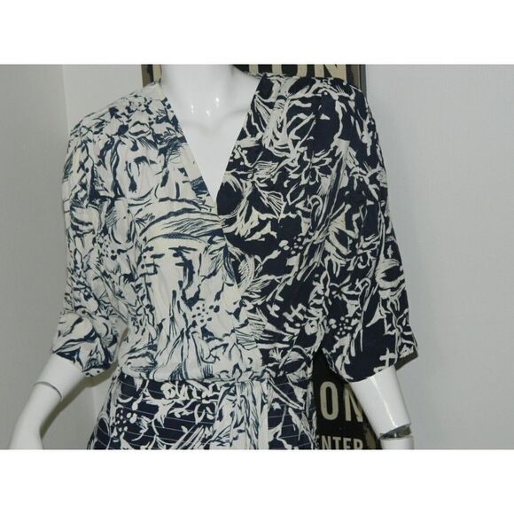 Barbara Barbara Dress Size Large Vintage‎ Blue White 80s Party Faux Wrap Dress - Picture 3 of 11
